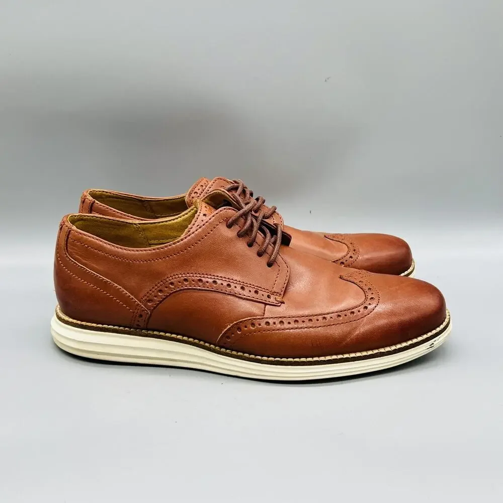 Cole Haan Shoes Mens 10 Brown Leather Grand OS Wingtip Oxford Dress Comfort